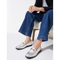 Leather Metallic Bar Flatform Loafers
