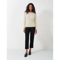 Crew Clothing Cotton Rich Cable Knit Crew Neck Jumper White