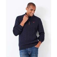 Crew Clothing Pure Cotton Cable Half Zip Jumper Dark Navy