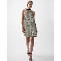 Sequin Halter Neck Mini Swing Dress