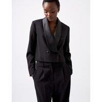 Satin Look Double Breasted Cropped Blazer