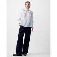 Crepe High Neck Shirred Detail Blouse