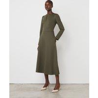 Finery London Ponte Jersey Zip Neck Midi Waisted Dress Green