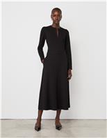 Finery London Ponte Jersey Zip Neck Midi Waisted Dress Green