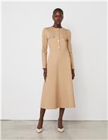 Ponte Jersey Button Front Midi Dress