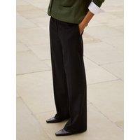 Wool Blend Straight Leg Trousers