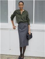 Wool Blend Midi Pencil Skirt