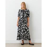 Crepe Paisley Tie Neck Midi Tiered Dress