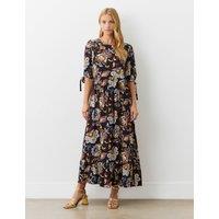 Crepe Floral Round Neck Midi Smock Dress