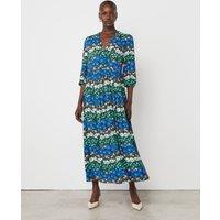 Crepe Floral V-Neck Midi Waisted Dress