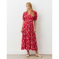 Crepe Floral V-Neck Midi Tea Dress