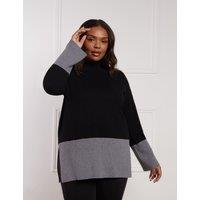 Cotton Blend Colour Block Polo Neck Jumper