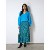 Printed Split Front Midi A-Line Skirt