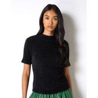 Fluffy Ribbed Crew Neck Knitted Top