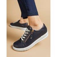 Jones Bootmaker Wide Fit Leather Lace Up Trainers Navy