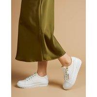 Jones Bootmaker Wide Fit Leather Lace Up Trainers White