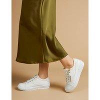 Jones Bootmaker Wide Fit Leather Lace Up Trainers White