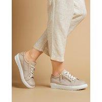 Jones Bootmaker Wide Fit Leather Lace Up Trainers Stone