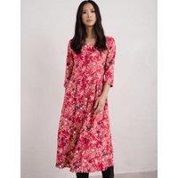 Pure Cotton Floral Midi Waisted Dress