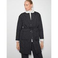 Quilted Waisted Collarless Coat