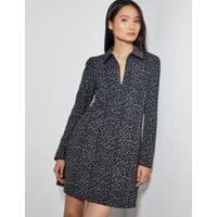 Animal Print Collared Mini Shirt Dress