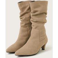 Suede Ruched Kitten Heel Boots