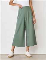Finery London Jersey Wide Leg Cropped Trousers Beige