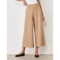 Finery London Jersey Wide Leg Cropped Trousers Beige