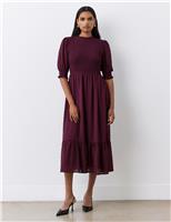 Finery London Georgette Textured Shirred Midi Tea Dress Black