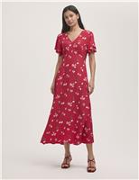 Ditsy Floral V-Neck Midi Tea Dress