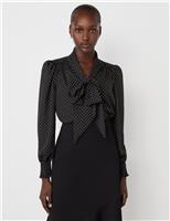 Crepe Polka Dot Tie Neck Blouse