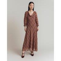 Floral Print Cowl Neck Midi Waisted Dress
