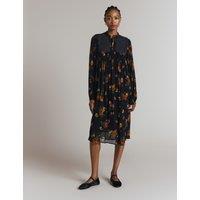 Sheer Floral Tie Neck Smock Dress