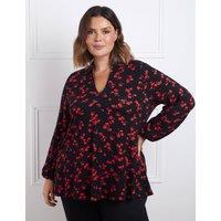 Floral Print V-Neck Collared Top