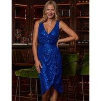 Sequin V-Neck Midi Wrap Dress