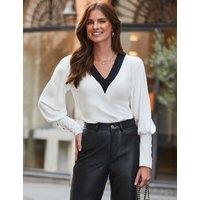 V-Neck Blouson Sleeve Top