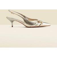 SOSANDAR Leather Metallic Kitten Heel Slingback Shoes Gold