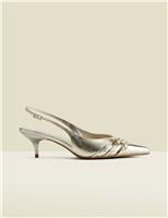 SOSANDAR Leather Metallic Kitten Heel Slingback Shoes Gold