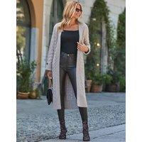 SOSANDAR Cable Knit Edge to Edge Longline Cardigan Neutral