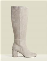 Suede Block Heel Round Toe Knee High Boots