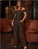 Sparkly Bardot Sleeveless Wide Leg Jumpsuit