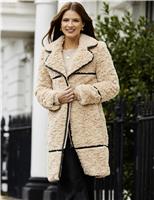 Borg Revere Collar PU Trim Longline Coat