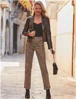 SOSANDAR Mid Rise Leopard Print Straight Leg Jeans Natural Mix