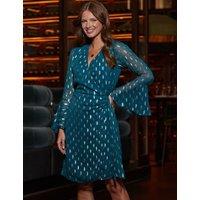 Jacquard V-Neck Knee Length Wrap Dress