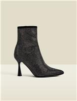 SOSANDAR Sparkle Stiletto Heel Pointed Sock Boots Black