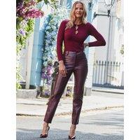SOSANDAR Leather Look Croc Straight Leg Trousers Burgundy