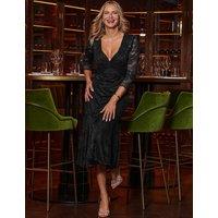 SOSANDAR Lace V-Neck Twist Front Midi Tiered Dress Black