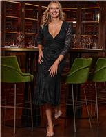 Lace V-Neck Twist Front Midi Tiered Dress