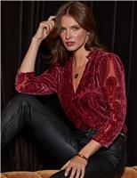 Velvet Paisley V-Neck Ruffle Blouse