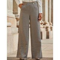 Checked Button Detail Wide Leg Trousers